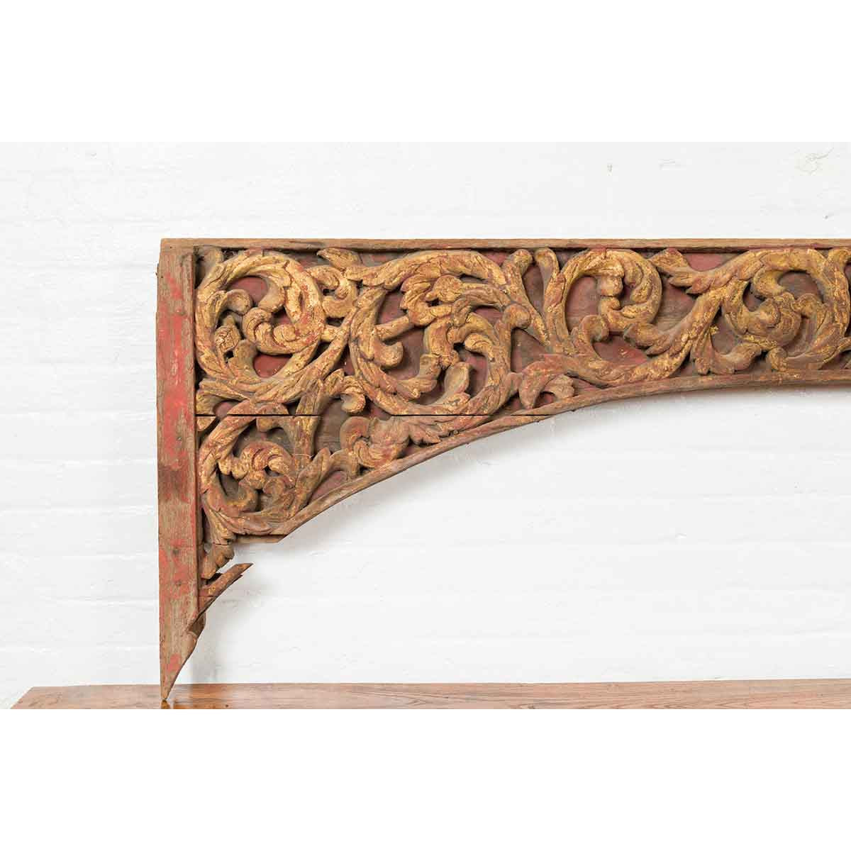 Antique Indonesian Carved and Painted Architectural Panel with Rinceaux Frieze-5. Asian & Chinese Furniture, Art, Antiques, Vintage Home Décor for sale at FEA Home