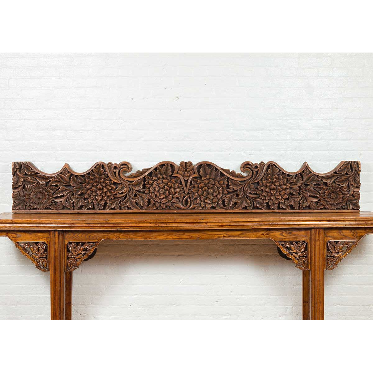 Antique Indonesian Carved Teak Architectural Panel with Floral and Foliage Decor-3. Asian & Chinese Furniture, Art, Antiques, Vintage Home Décor for sale at FEA Home