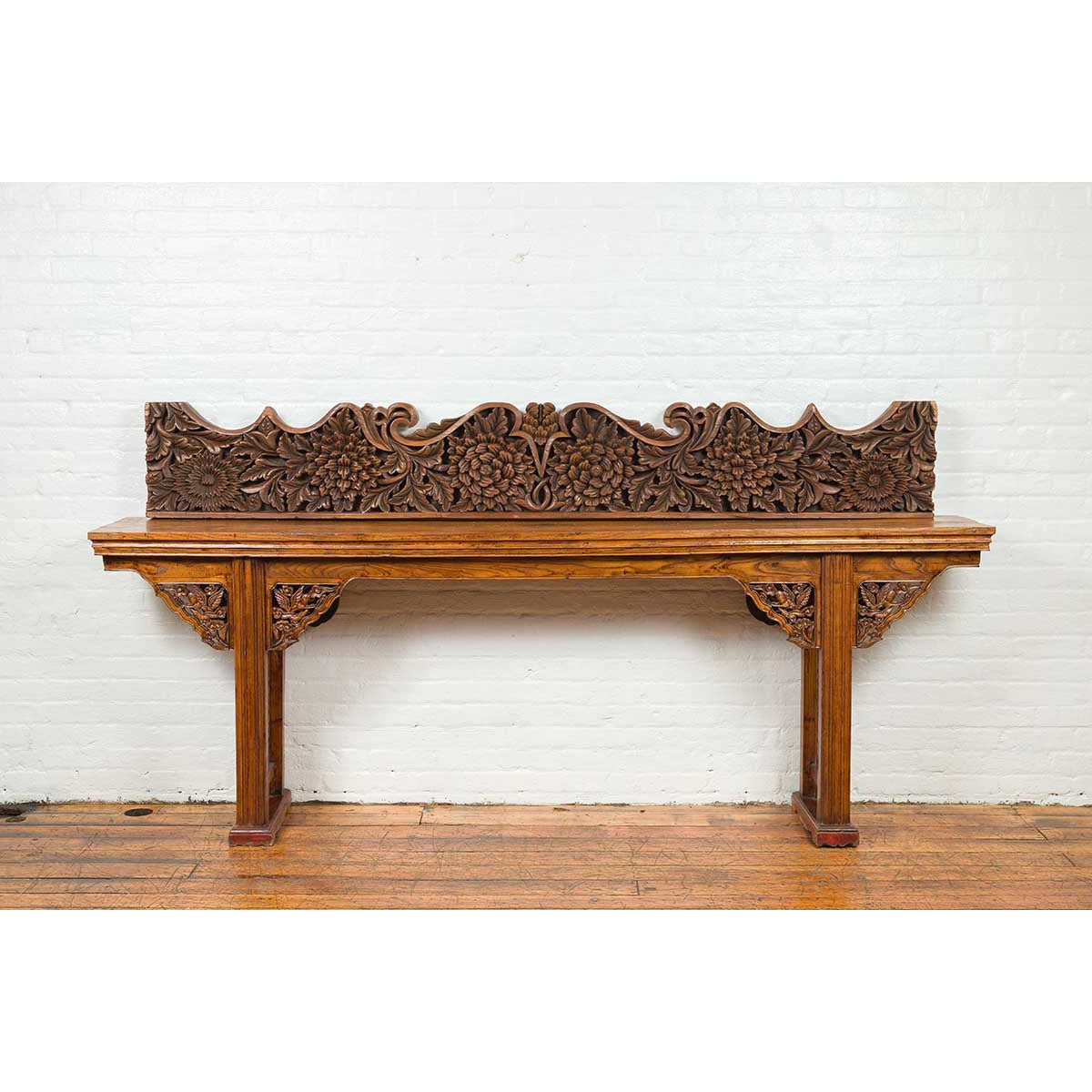 Antique Indonesian Carved Teak Architectural Panel with Floral and Foliage Decor-14. Asian & Chinese Furniture, Art, Antiques, Vintage Home Décor for sale at FEA Home