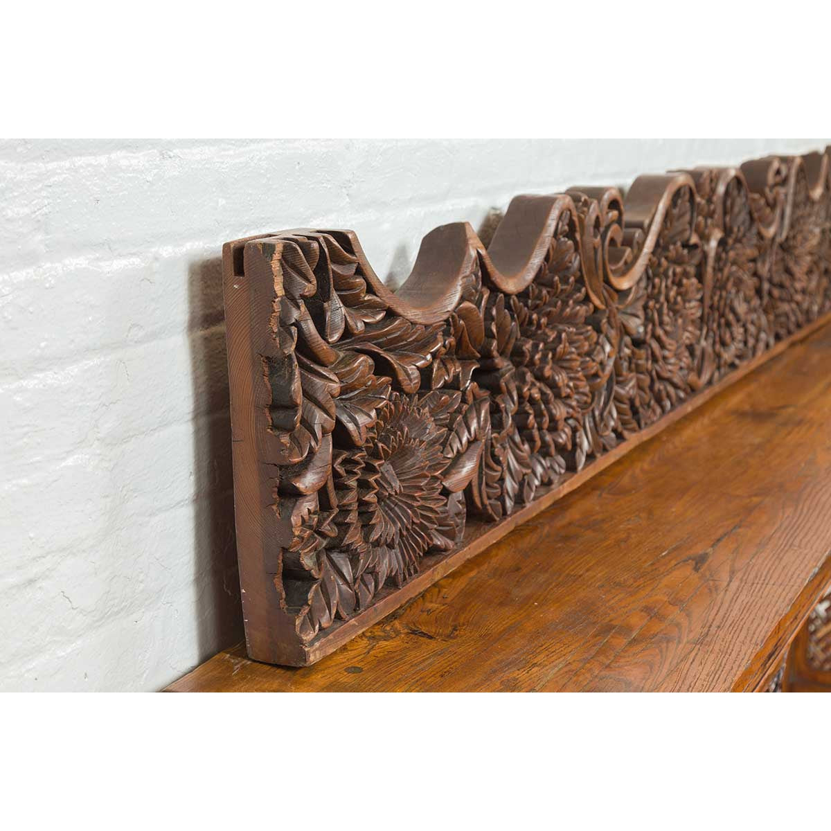 Antique Indonesian Carved Teak Architectural Panel with Floral and Foliage Decor-8. Asian & Chinese Furniture, Art, Antiques, Vintage Home Décor for sale at FEA Home