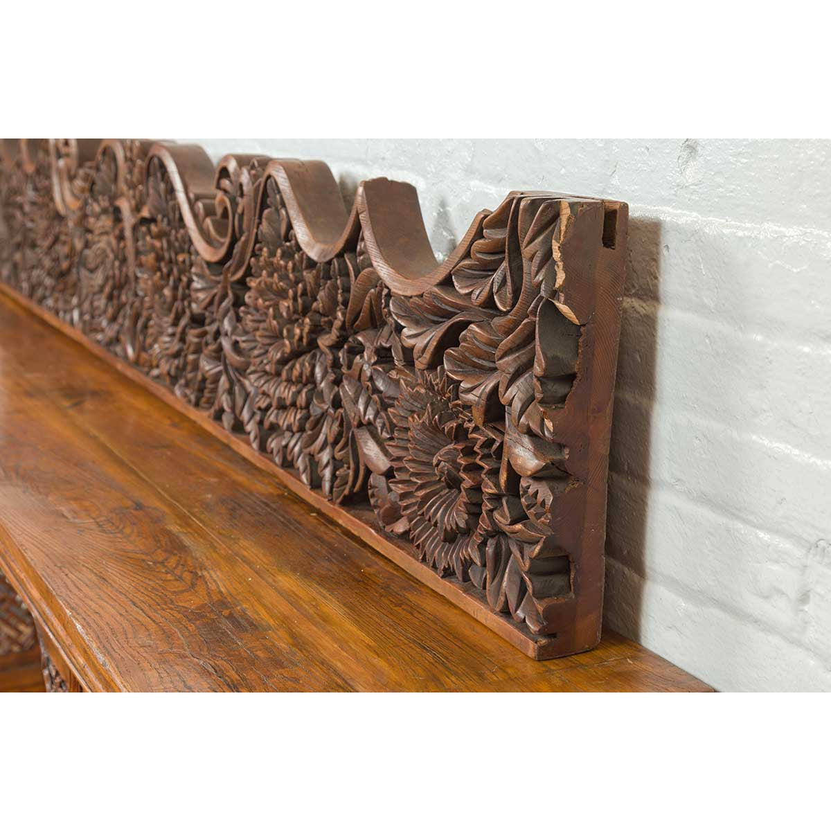 Antique Indonesian Carved Teak Architectural Panel with Floral and Foliage Decor-9. Asian & Chinese Furniture, Art, Antiques, Vintage Home Décor for sale at FEA Home