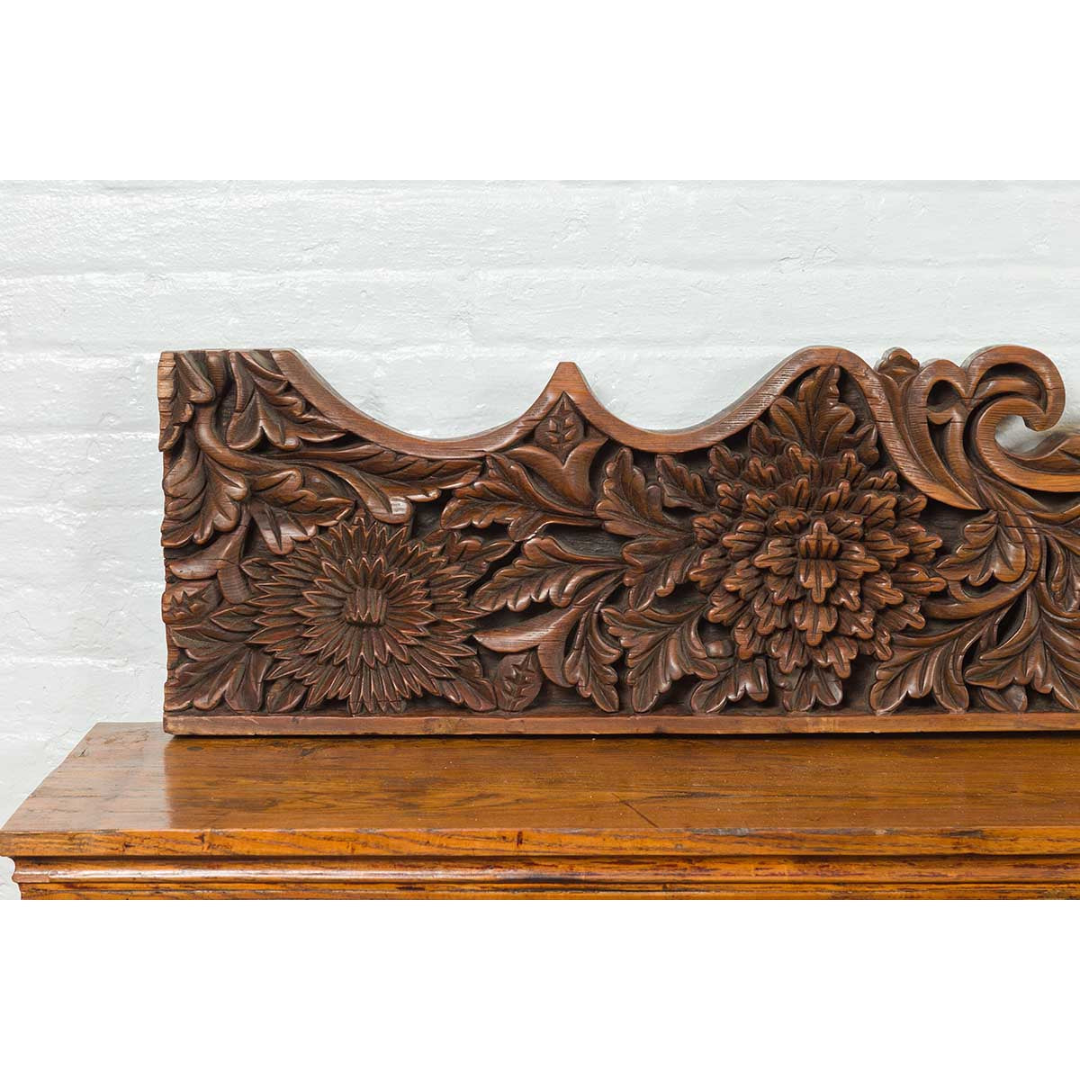 Antique Indonesian Carved Teak Architectural Panel with Floral and Foliage Decor-5. Asian & Chinese Furniture, Art, Antiques, Vintage Home Décor for sale at FEA Home