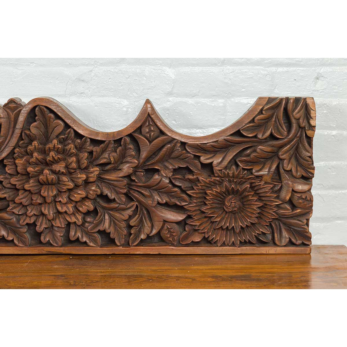 Antique Indonesian Carved Teak Architectural Panel with Floral and Foliage Decor-7. Asian & Chinese Furniture, Art, Antiques, Vintage Home Décor for sale at FEA Home
