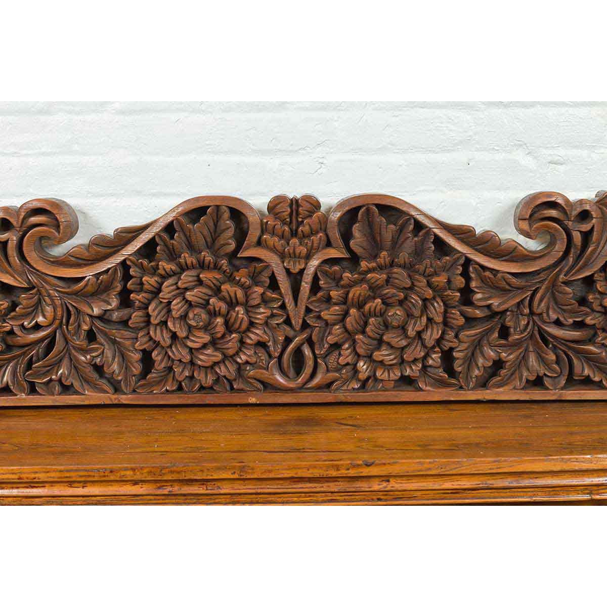 Antique Indonesian Carved Teak Architectural Panel with Floral and Foliage Decor-6. Asian & Chinese Furniture, Art, Antiques, Vintage Home Décor for sale at FEA Home
