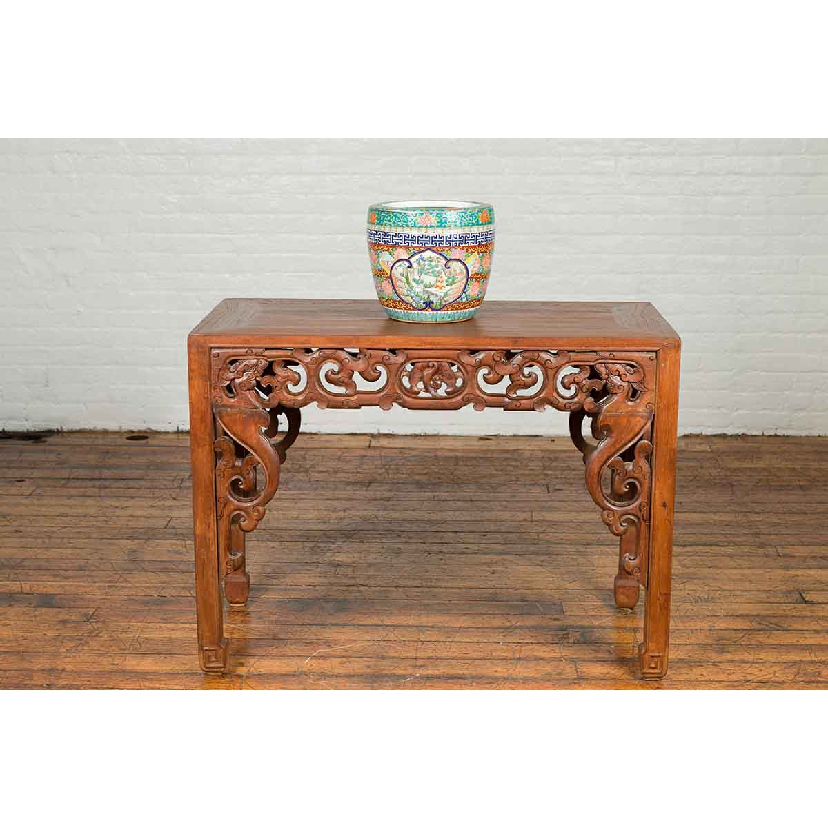 Japanese 20th Century Multi-Color Hibachi Planter with Landscape Scene-3. Asian & Chinese Furniture, Art, Antiques, Vintage Home Décor for sale at FEA Home