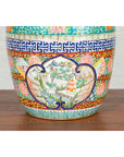 Japanese 20th Century Multi-Color Hibachi Planter with Landscape Scene-6. Asian & Chinese Furniture, Art, Antiques, Vintage Home Décor for sale at FEA Home