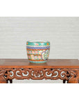 Japanese 20th Century Multi-Color Hibachi Planter with Landscape Scene-9. Asian & Chinese Furniture, Art, Antiques, Vintage Home Décor for sale at FEA Home