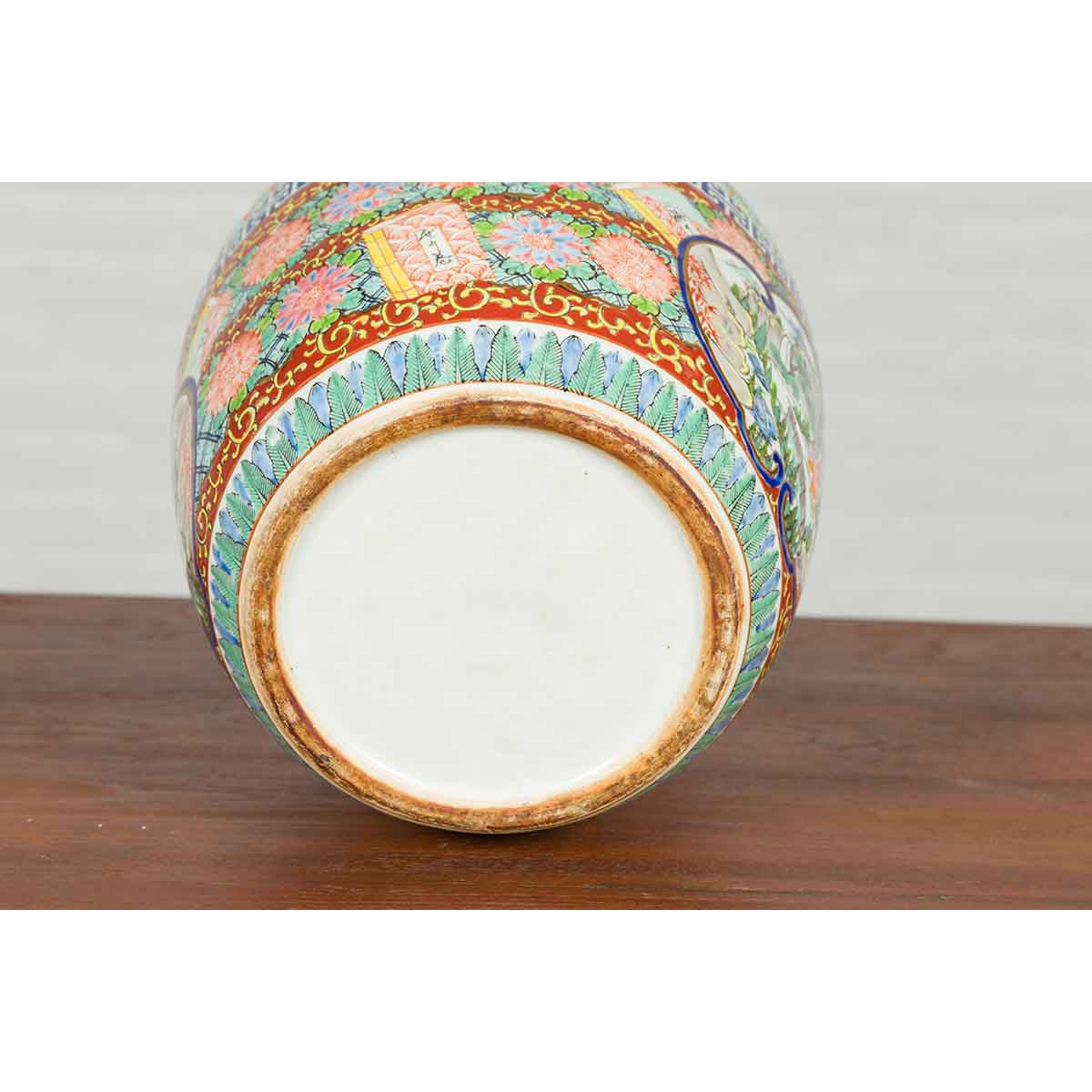 Japanese 20th Century Multi-Color Hibachi Planter with Landscape Scene-10. Asian & Chinese Furniture, Art, Antiques, Vintage Home Décor for sale at FEA Home