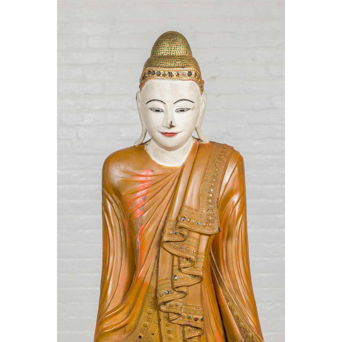 Vintage Thai Hand Painted and Gilt Buddha in Mandalay Style with Jewelry Motifs-13. Asian & Chinese Furniture, Art, Antiques, Vintage Home Décor for sale at FEA Home