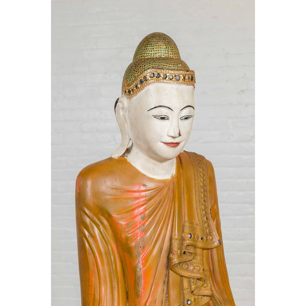 Vintage Thai Hand Painted and Gilt Buddha in Mandalay Style with Jewelry Motifs-5. Asian & Chinese Furniture, Art, Antiques, Vintage Home Décor for sale at FEA Home