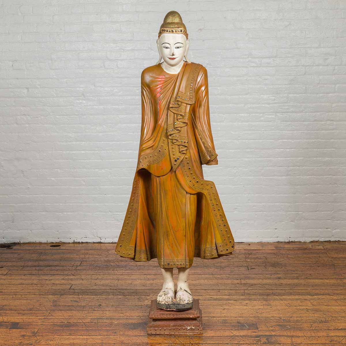 Vintage Thai Hand Painted and Gilt Buddha in Mandalay Style with Jewelry Motifs-8. Asian & Chinese Furniture, Art, Antiques, Vintage Home Décor for sale at FEA Home