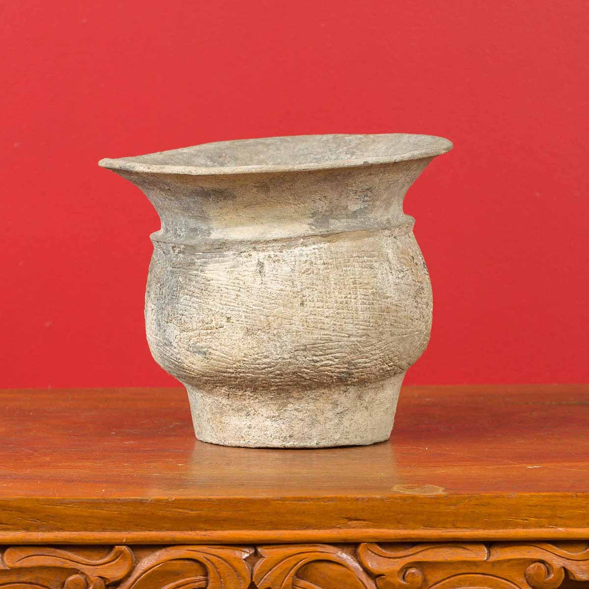 Petite Chinese Han Dynasty Terracotta Vessel with Incised Accents-2. Asian & Chinese Furniture, Art, Antiques, Vintage Home Décor for sale at FEA Home