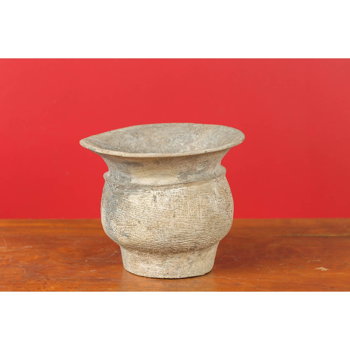 Petite Chinese Han Dynasty Terracotta Vessel with Incised Accents-3. Asian & Chinese Furniture, Art, Antiques, Vintage Home Décor for sale at FEA Home