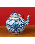Chinese Vintage Blue and White Porcelain Teapot with Scrolling Foliage Decor-7. Asian & Chinese Furniture, Art, Antiques, Vintage Home Décor for sale at FEA Home