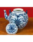 Chinese Vintage Blue and White Porcelain Teapot with Scrolling Foliage Decor-9. Asian & Chinese Furniture, Art, Antiques, Vintage Home Décor for sale at FEA Home