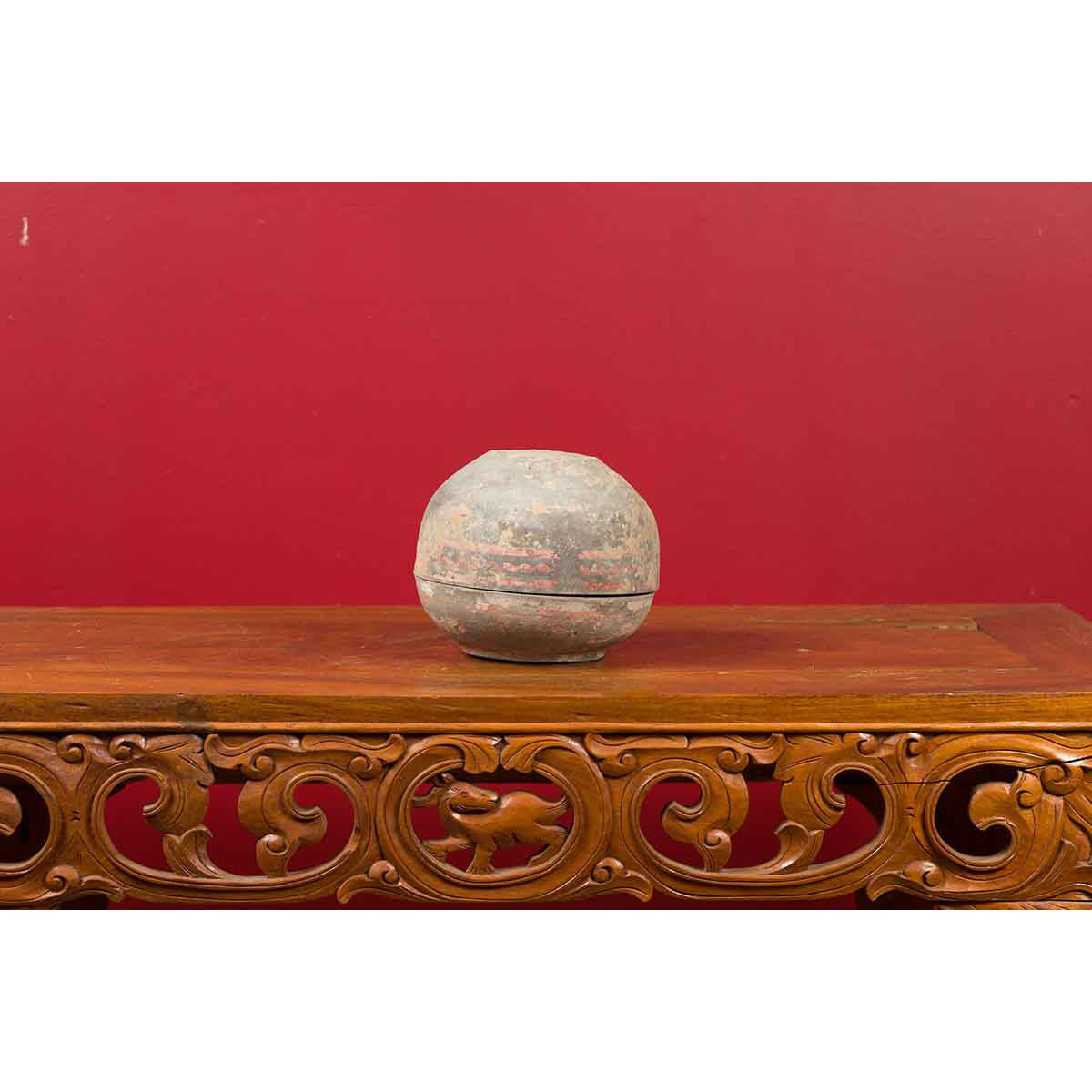Petite Chinese Han Dynasty Lidded Vessel with Original Paint circa 202 BC-200 AD-5. Asian & Chinese Furniture, Art, Antiques, Vintage Home Décor for sale at FEA Home