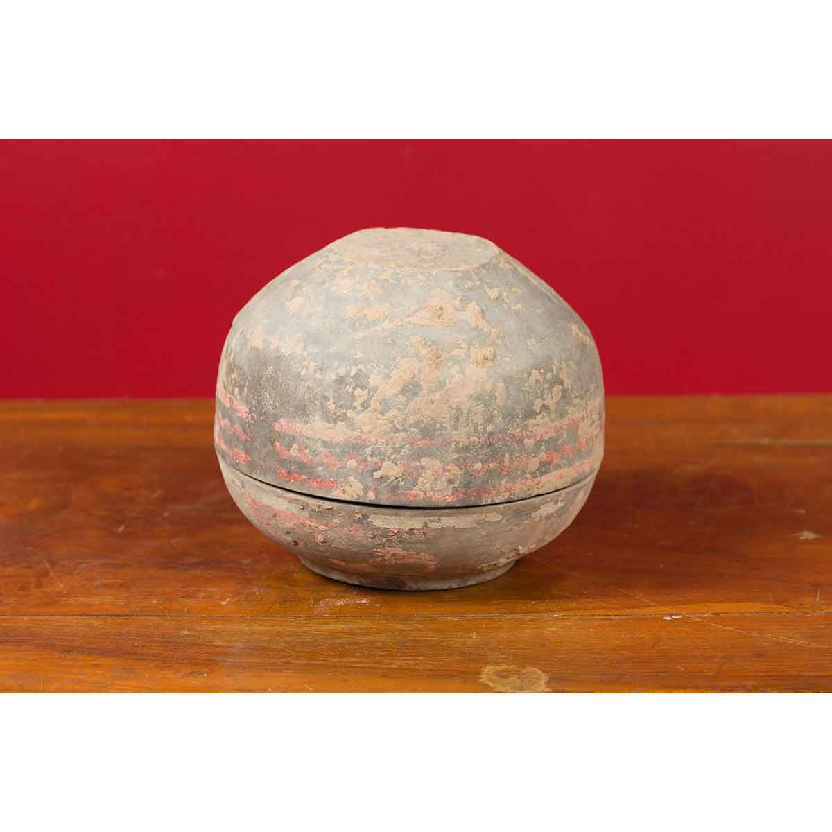 Petite Chinese Han Dynasty Lidded Vessel with Original Paint circa 202 BC-200 AD-10. Asian & Chinese Furniture, Art, Antiques, Vintage Home Décor for sale at FEA Home