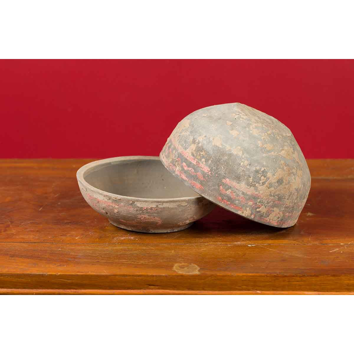Petite Chinese Han Dynasty Lidded Vessel with Original Paint circa 202 BC-200 AD-11. Asian & Chinese Furniture, Art, Antiques, Vintage Home Décor for sale at FEA Home
