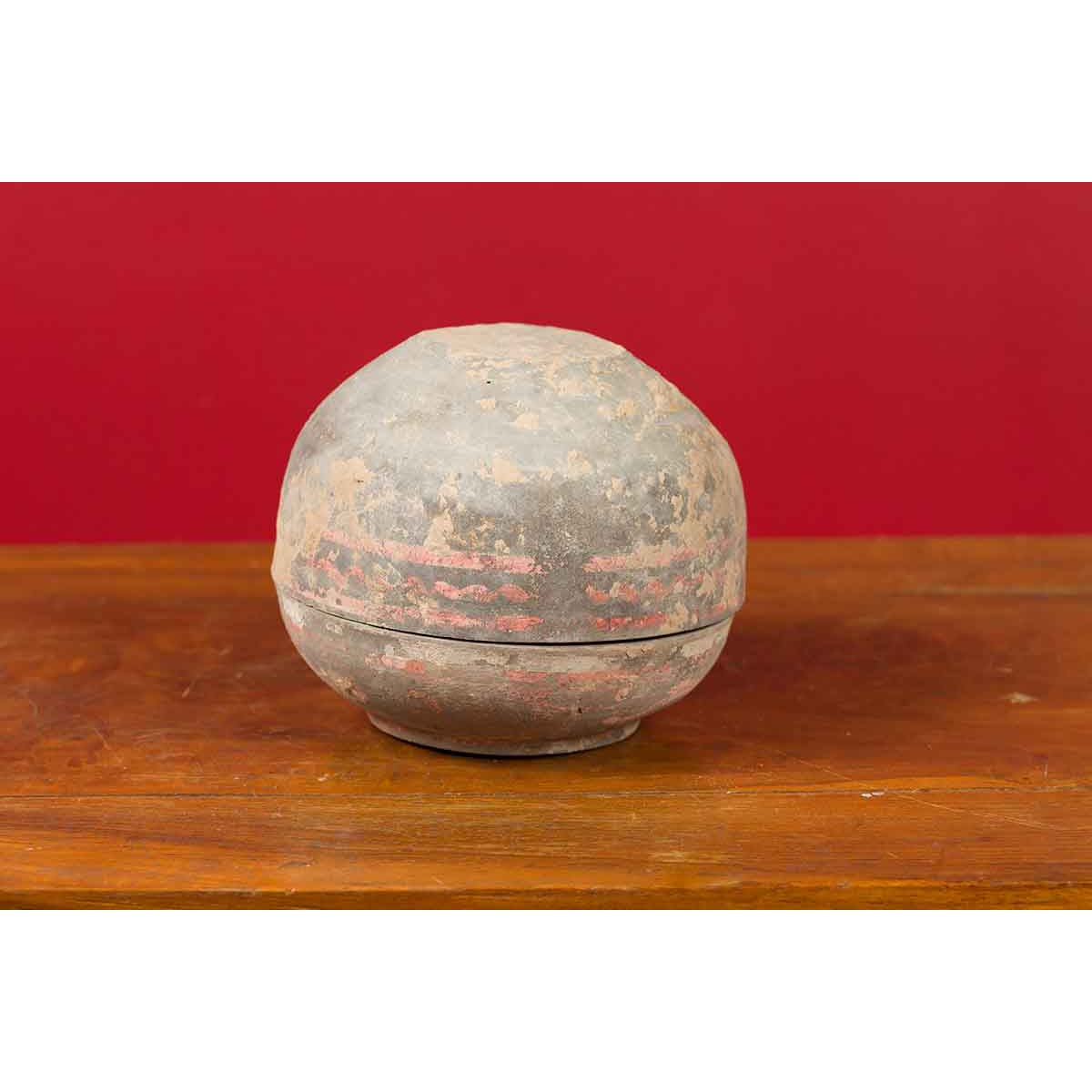 Petite Chinese Han Dynasty Lidded Vessel with Original Paint circa 202 BC-200 AD-4. Asian & Chinese Furniture, Art, Antiques, Vintage Home Décor for sale at FEA Home