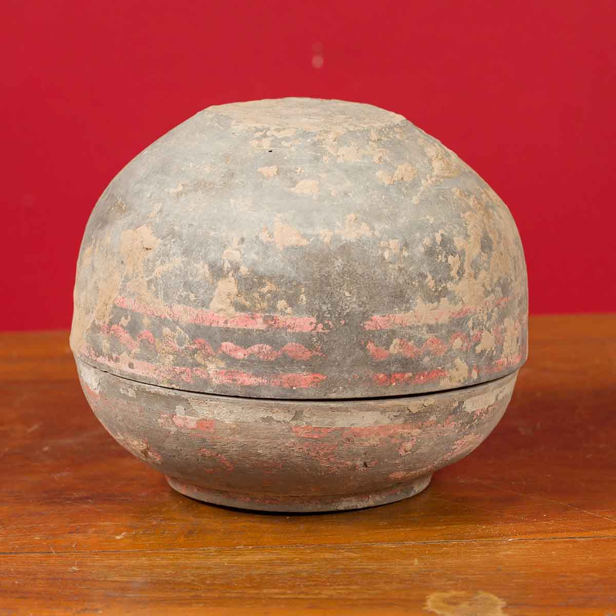 Petite Chinese Han Dynasty Lidded Vessel with Original Paint circa 202 BC-200 AD-2. Asian & Chinese Furniture, Art, Antiques, Vintage Home Décor for sale at FEA Home