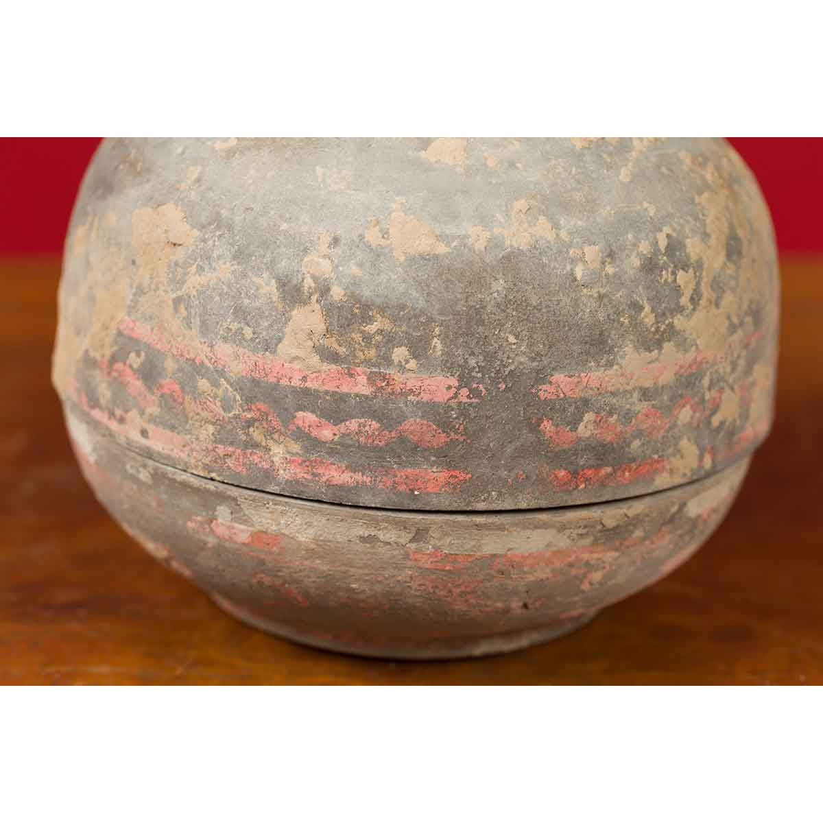 Petite Chinese Han Dynasty Lidded Vessel with Original Paint circa 202 BC-200 AD-6. Asian & Chinese Furniture, Art, Antiques, Vintage Home Décor for sale at FEA Home