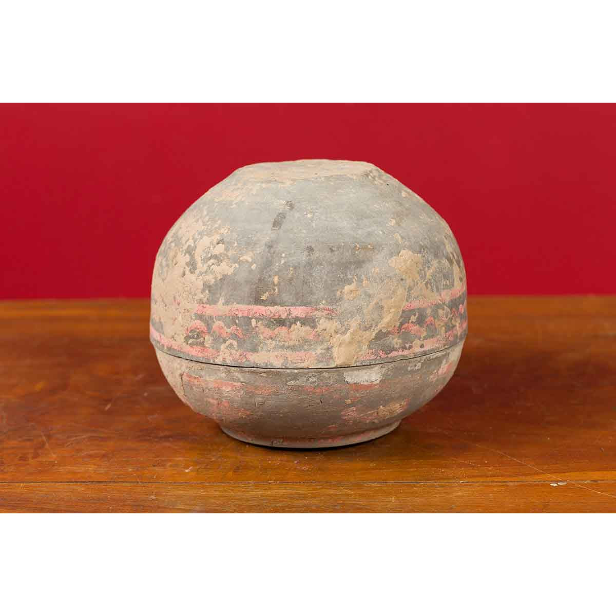 Petite Chinese Han Dynasty Lidded Vessel with Original Paint circa 202 BC-200 AD-12. Asian & Chinese Furniture, Art, Antiques, Vintage Home Décor for sale at FEA Home