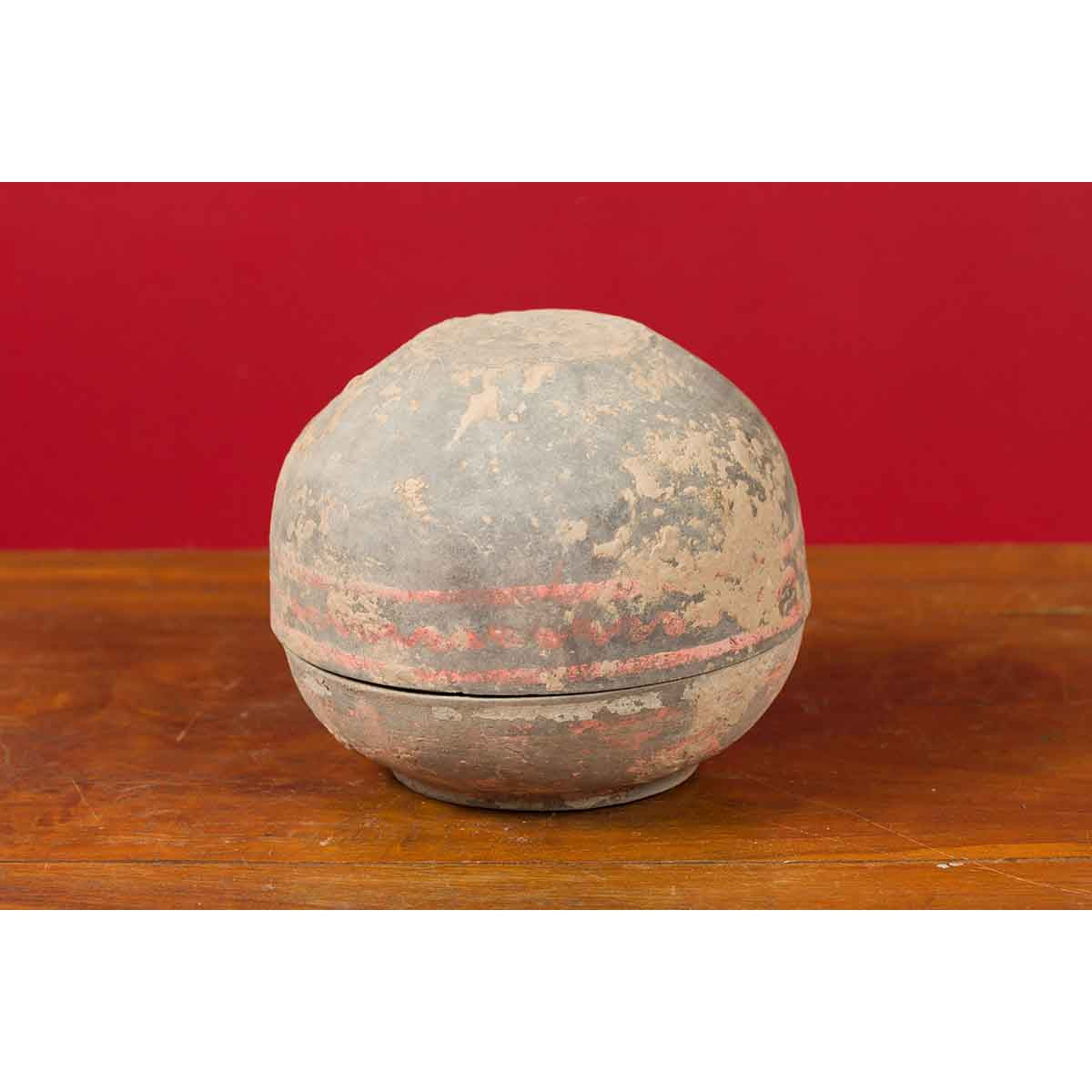 Petite Chinese Han Dynasty Lidded Vessel with Original Paint circa 202 BC-200 AD-9. Asian & Chinese Furniture, Art, Antiques, Vintage Home Décor for sale at FEA Home