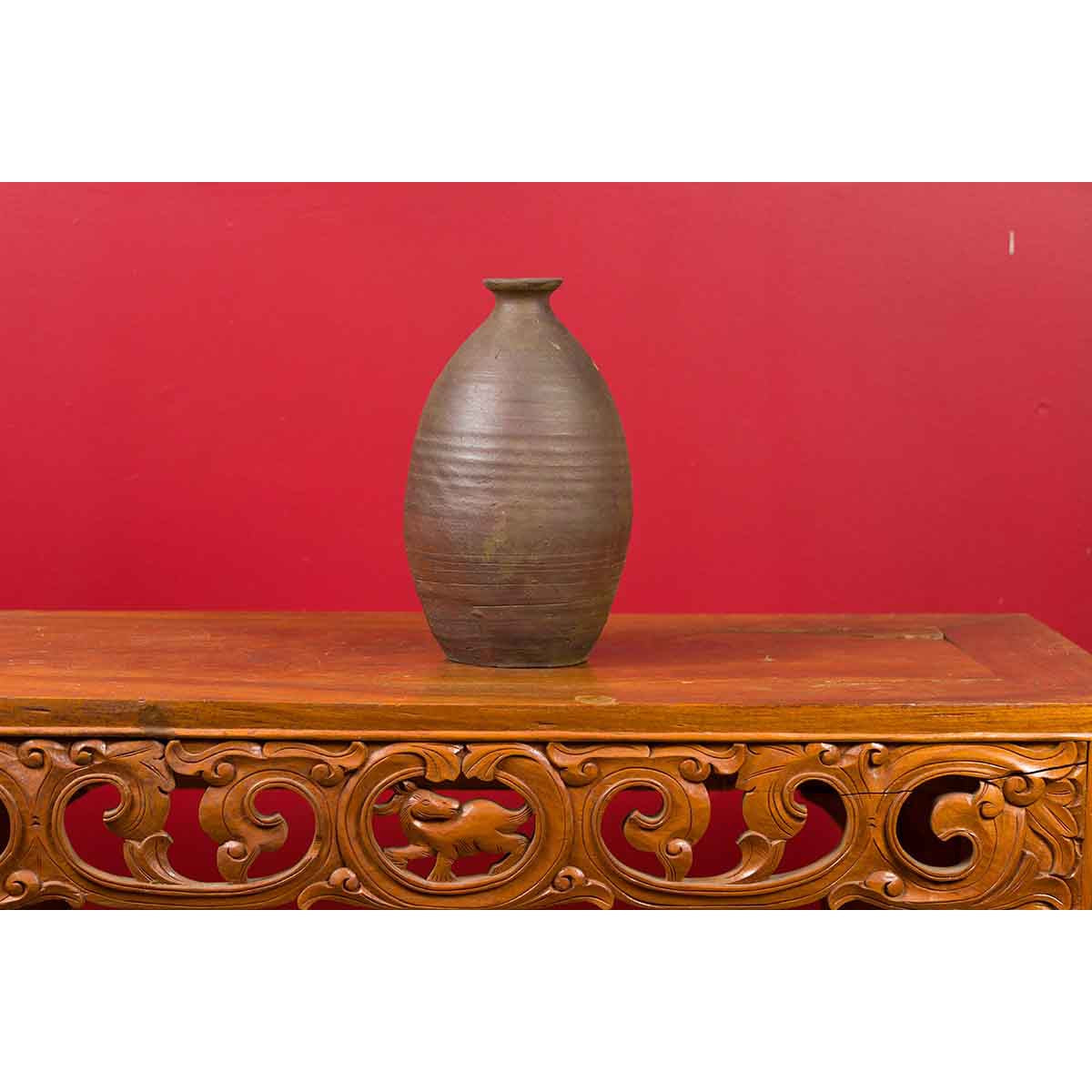 Japanese Meiji Period Early 20th Century Sake Bottle with Brown Patina-4. Asian & Chinese Furniture, Art, Antiques, Vintage Home Décor for sale at FEA Home