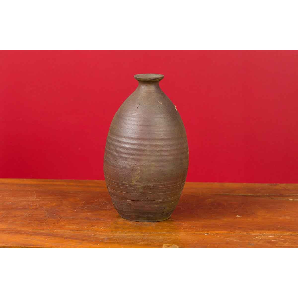 Japanese Meiji Period Early 20th Century Sake Bottle with Brown Patina-6. Asian & Chinese Furniture, Art, Antiques, Vintage Home Décor for sale at FEA Home
