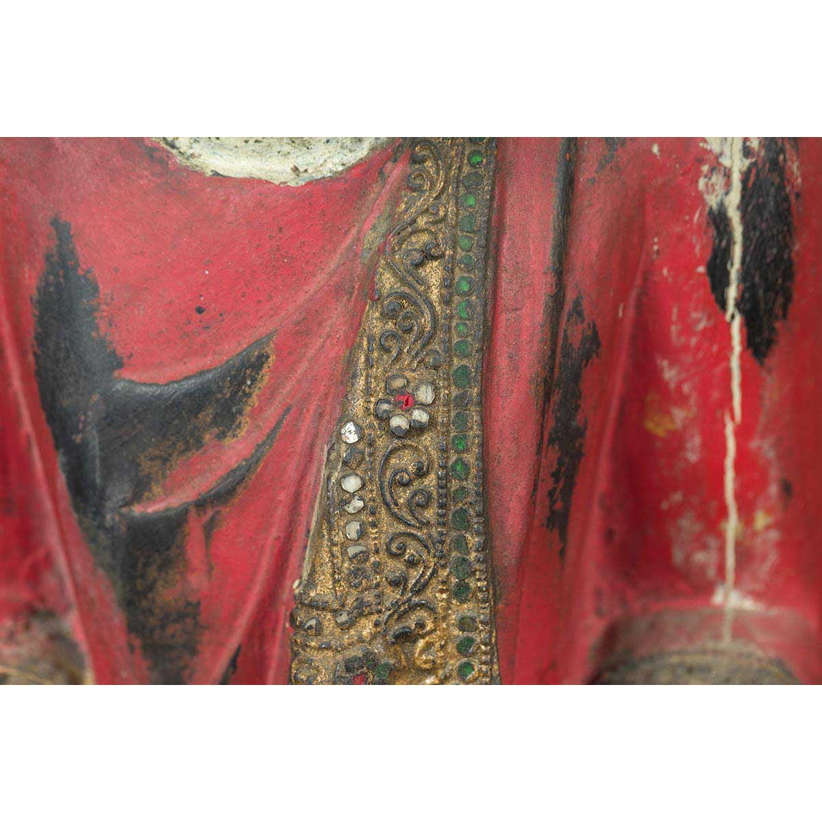 Thai Carved and Painted Wooden Monk Statue with Dispelling of Fear Gesture-8. Asian & Chinese Furniture, Art, Antiques, Vintage Home Décor for sale at FEA Home