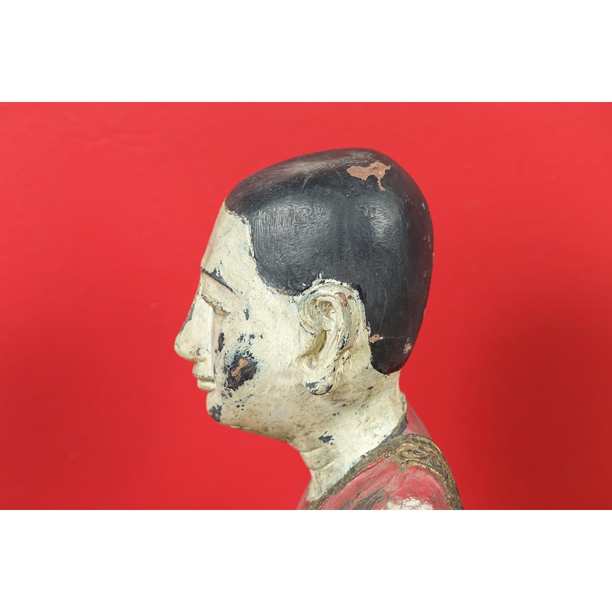 Thai Carved and Painted Wooden Monk Statue with Dispelling of Fear Gesture-5. Asian & Chinese Furniture, Art, Antiques, Vintage Home Décor for sale at FEA Home