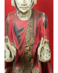 Thai Carved and Painted Wooden Monk Statue with Dispelling of Fear Gesture-6. Asian & Chinese Furniture, Art, Antiques, Vintage Home Décor for sale at FEA Home