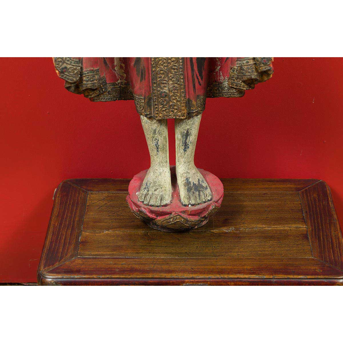 Thai Carved and Painted Wooden Monk Statue with Dispelling of Fear Gesture-17. Asian & Chinese Furniture, Art, Antiques, Vintage Home Décor for sale at FEA Home