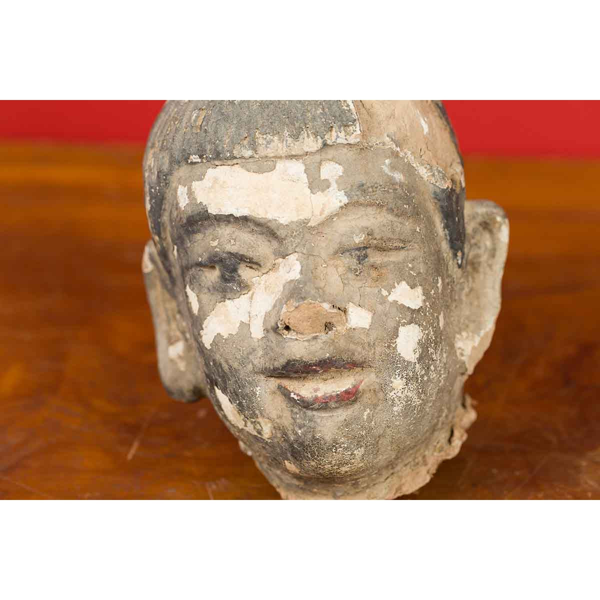 Chinese Antique Painted Terracotta Head with Traces of Original Polychromy-5. Asian & Chinese Furniture, Art, Antiques, Vintage Home Décor for sale at FEA Home