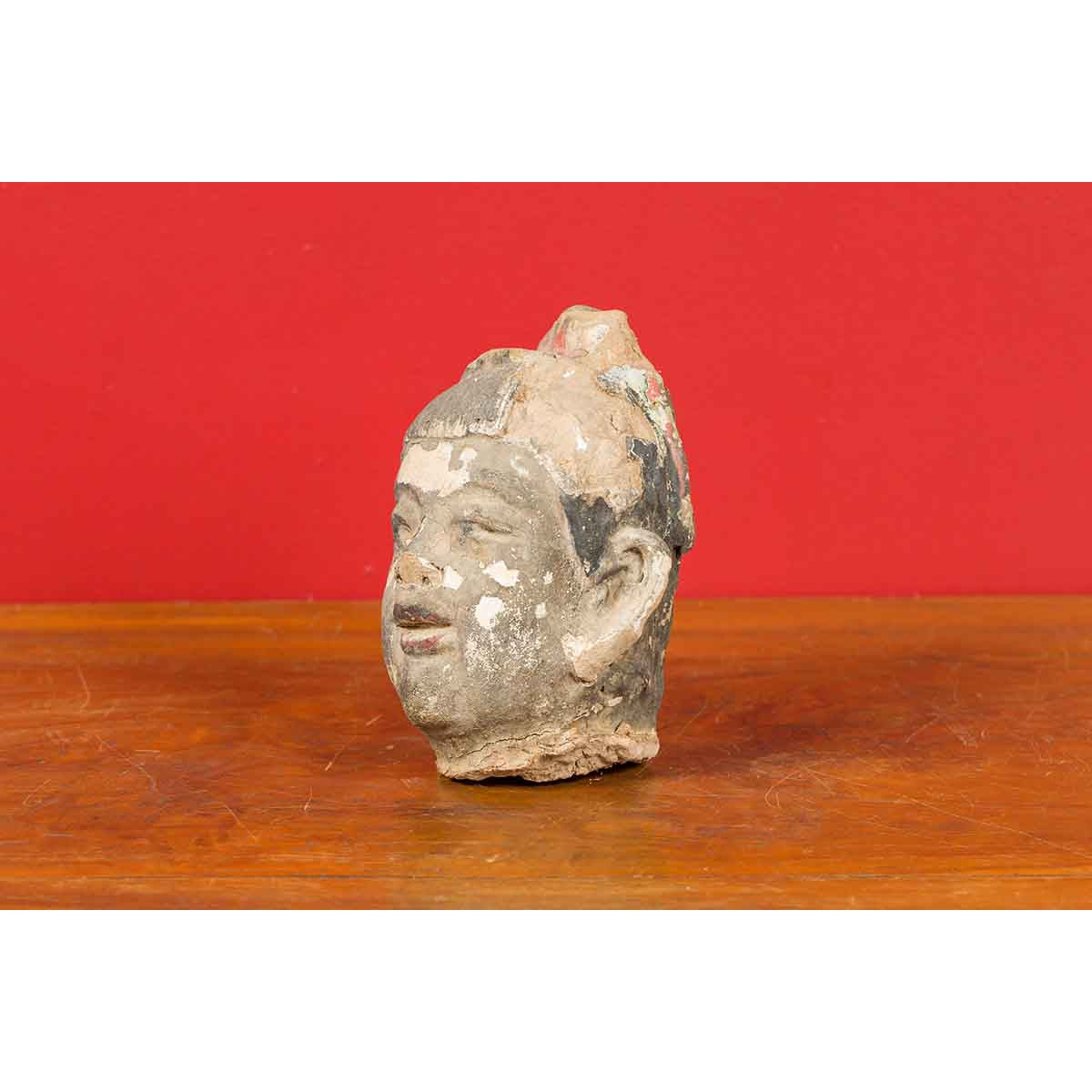 Chinese Antique Painted Terracotta Head with Traces of Original Polychromy-6. Asian & Chinese Furniture, Art, Antiques, Vintage Home Décor for sale at FEA Home