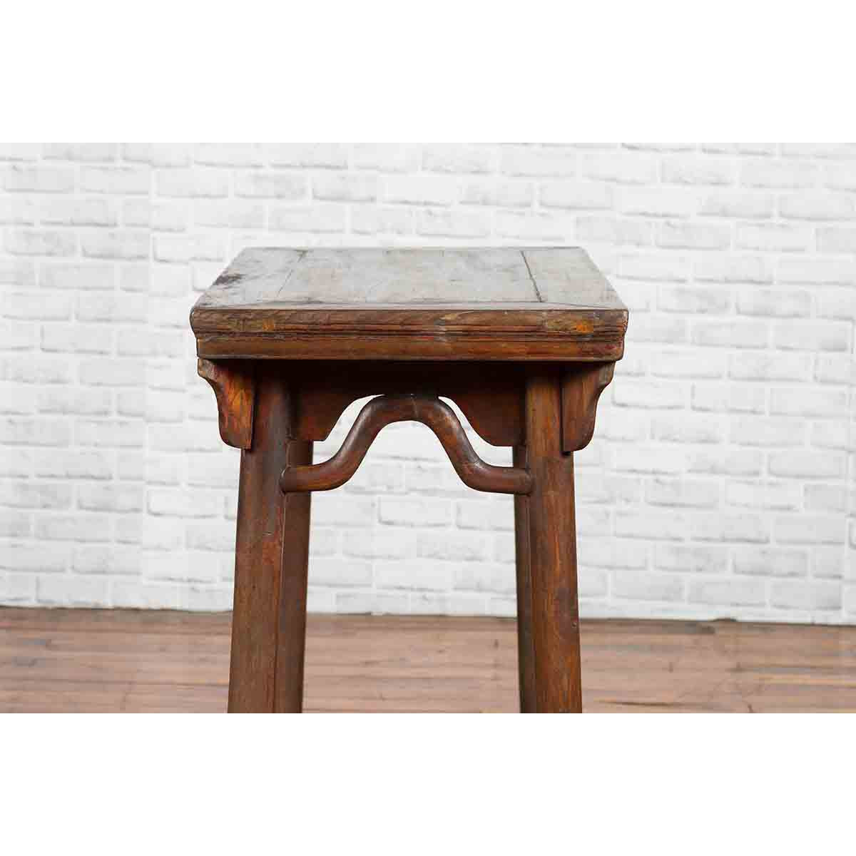 Chinese Qing Dynasty Elm Wine Table with Humpbacked Apron and Carved Spandrels-10. Asian & Chinese Furniture, Art, Antiques, Vintage Home Décor for sale at FEA Home
