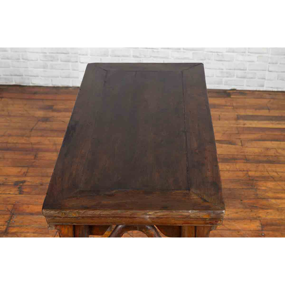 Chinese Qing Dynasty Elm Wine Table with Humpbacked Apron and Carved Spandrels-11. Asian & Chinese Furniture, Art, Antiques, Vintage Home Décor for sale at FEA Home