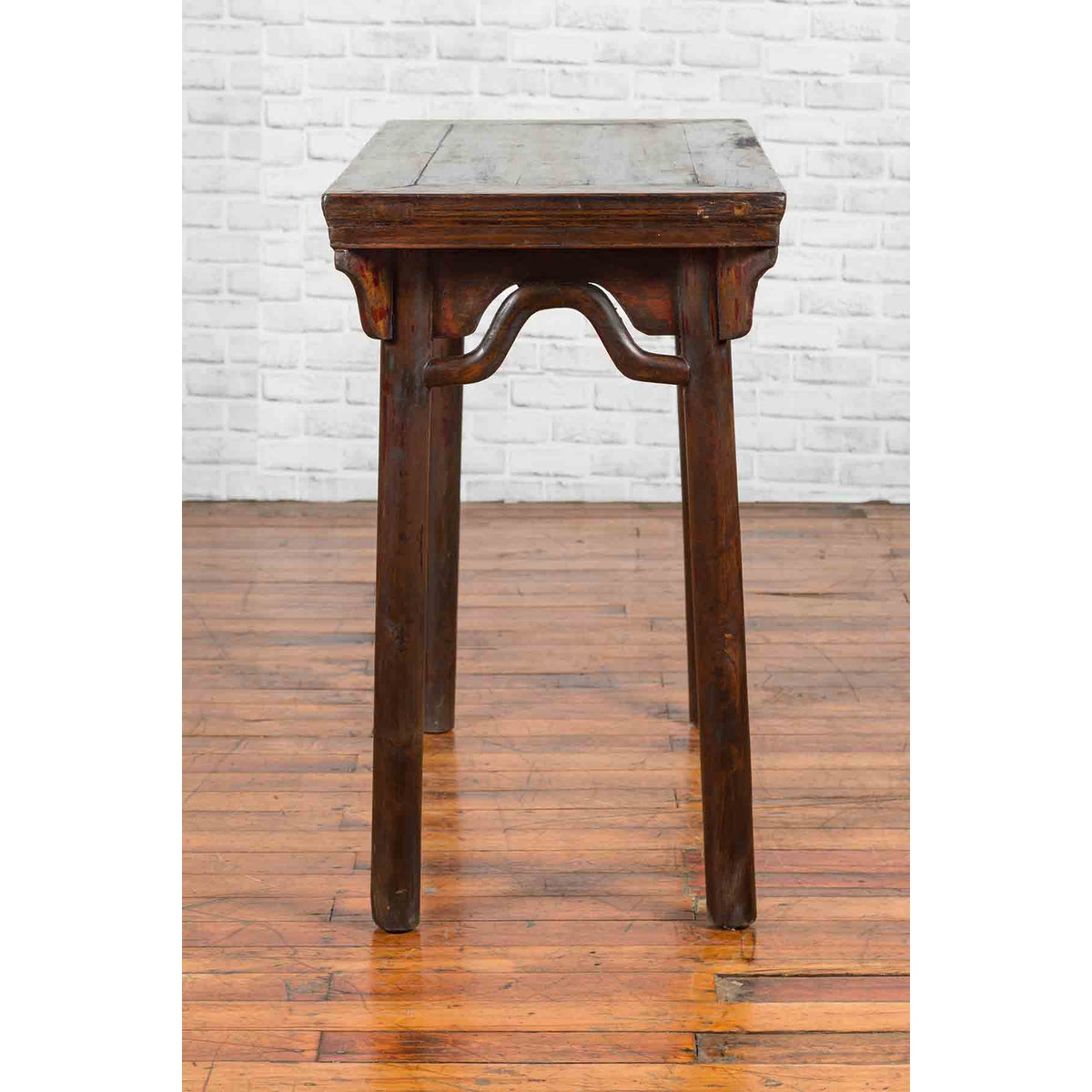 Chinese Qing Dynasty Elm Wine Table with Humpbacked Apron and Carved Spandrels-13. Asian & Chinese Furniture, Art, Antiques, Vintage Home Décor for sale at FEA Home