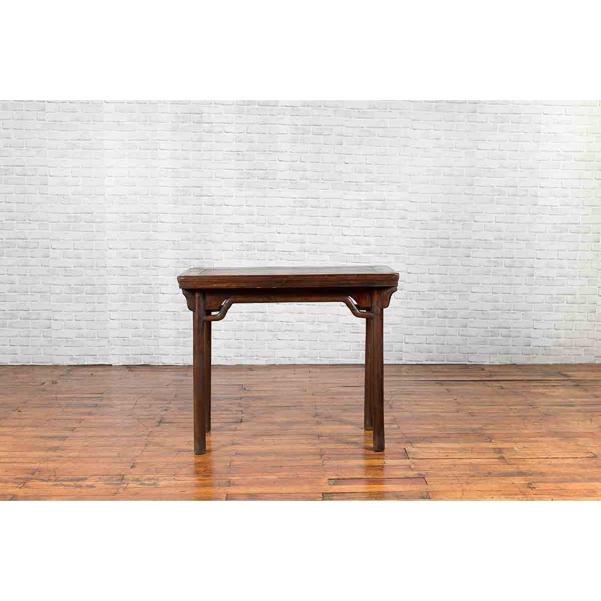 Chinese Qing Dynasty Elm Wine Table with Humpbacked Apron and Carved Spandrels-14. Asian & Chinese Furniture, Art, Antiques, Vintage Home Décor for sale at FEA Home