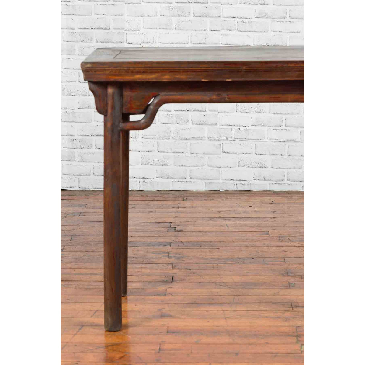 Chinese Qing Dynasty Elm Wine Table with Humpbacked Apron and Carved Spandrels-5. Asian & Chinese Furniture, Art, Antiques, Vintage Home Décor for sale at FEA Home