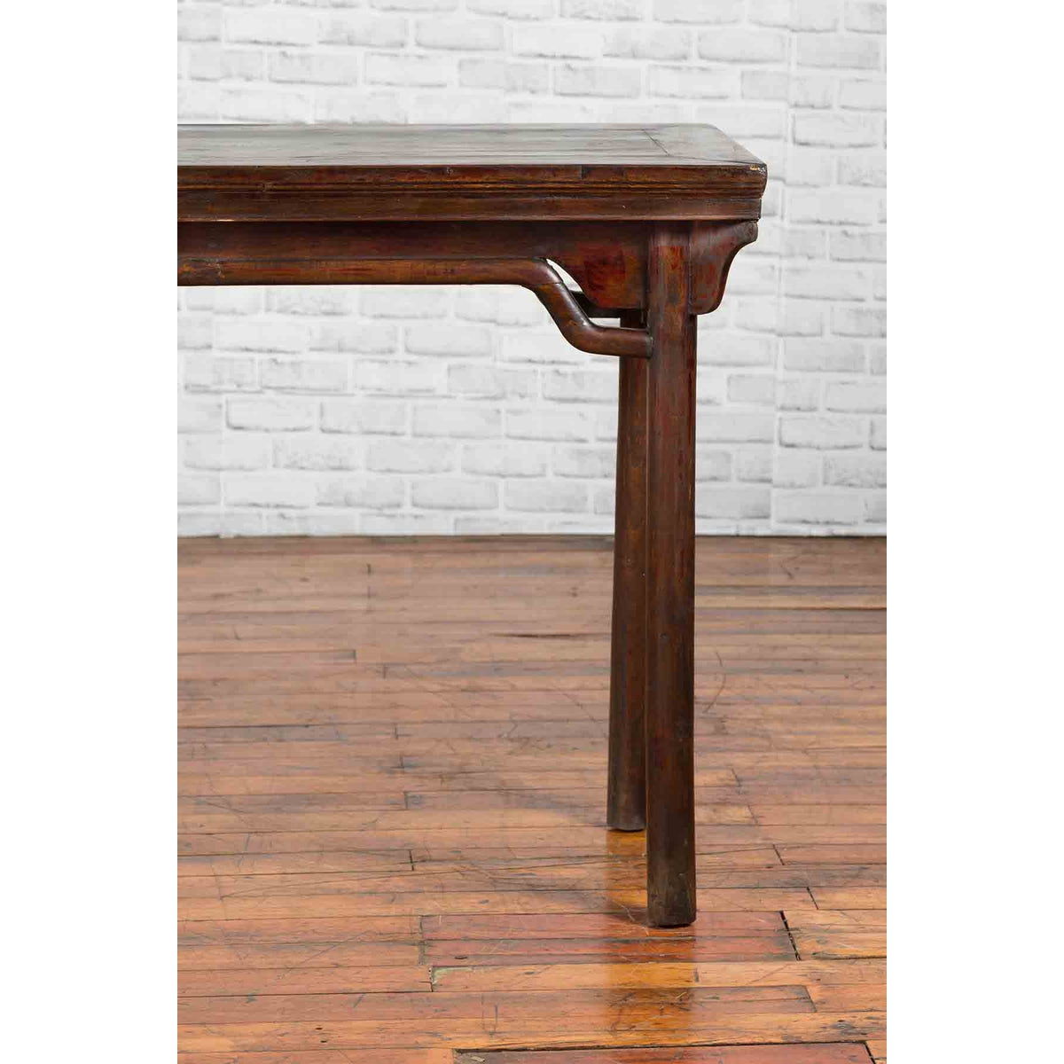 Chinese Qing Dynasty Elm Wine Table with Humpbacked Apron and Carved Spandrels-6. Asian & Chinese Furniture, Art, Antiques, Vintage Home Décor for sale at FEA Home
