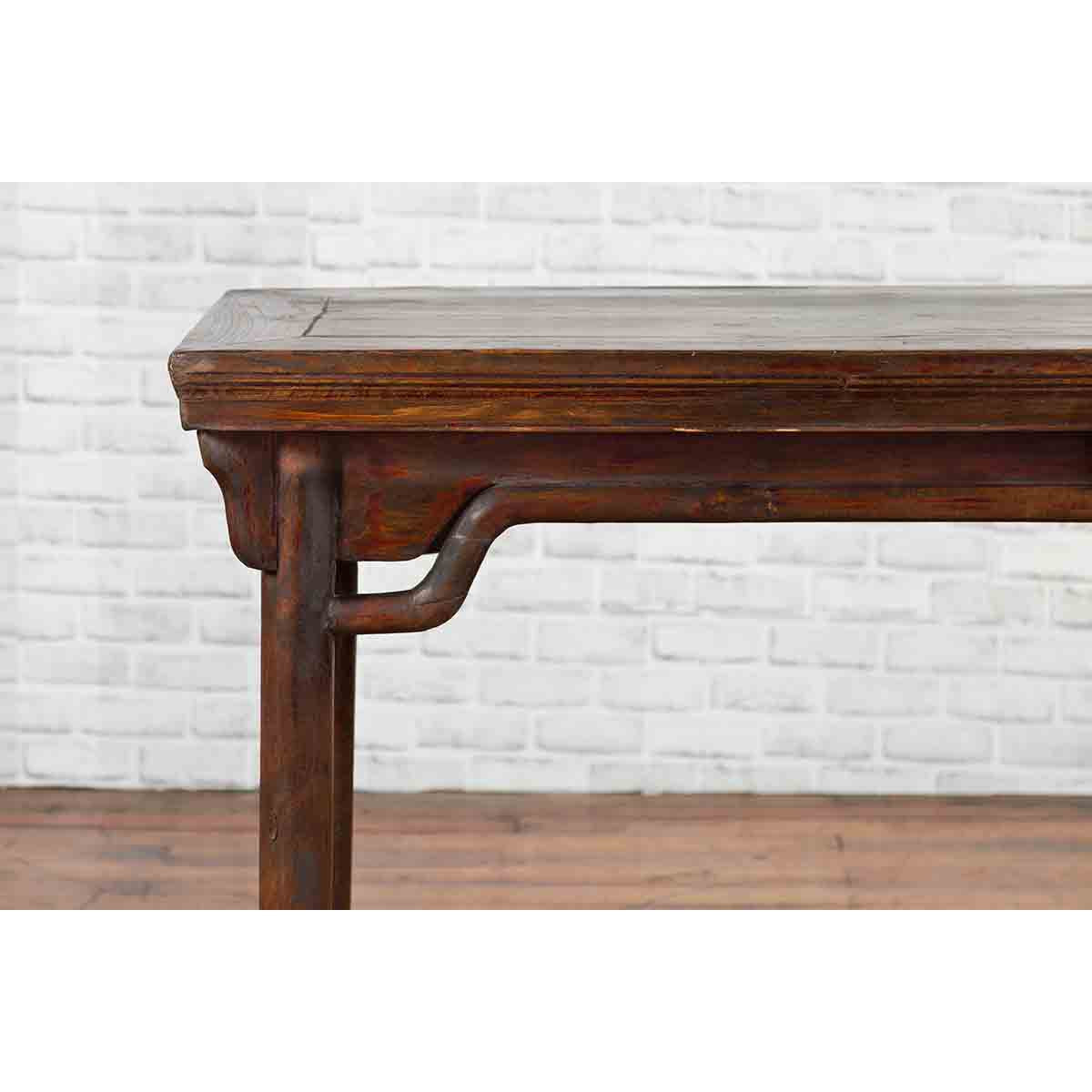 Chinese Qing Dynasty Elm Wine Table with Humpbacked Apron and Carved Spandrels-7. Asian & Chinese Furniture, Art, Antiques, Vintage Home Décor for sale at FEA Home