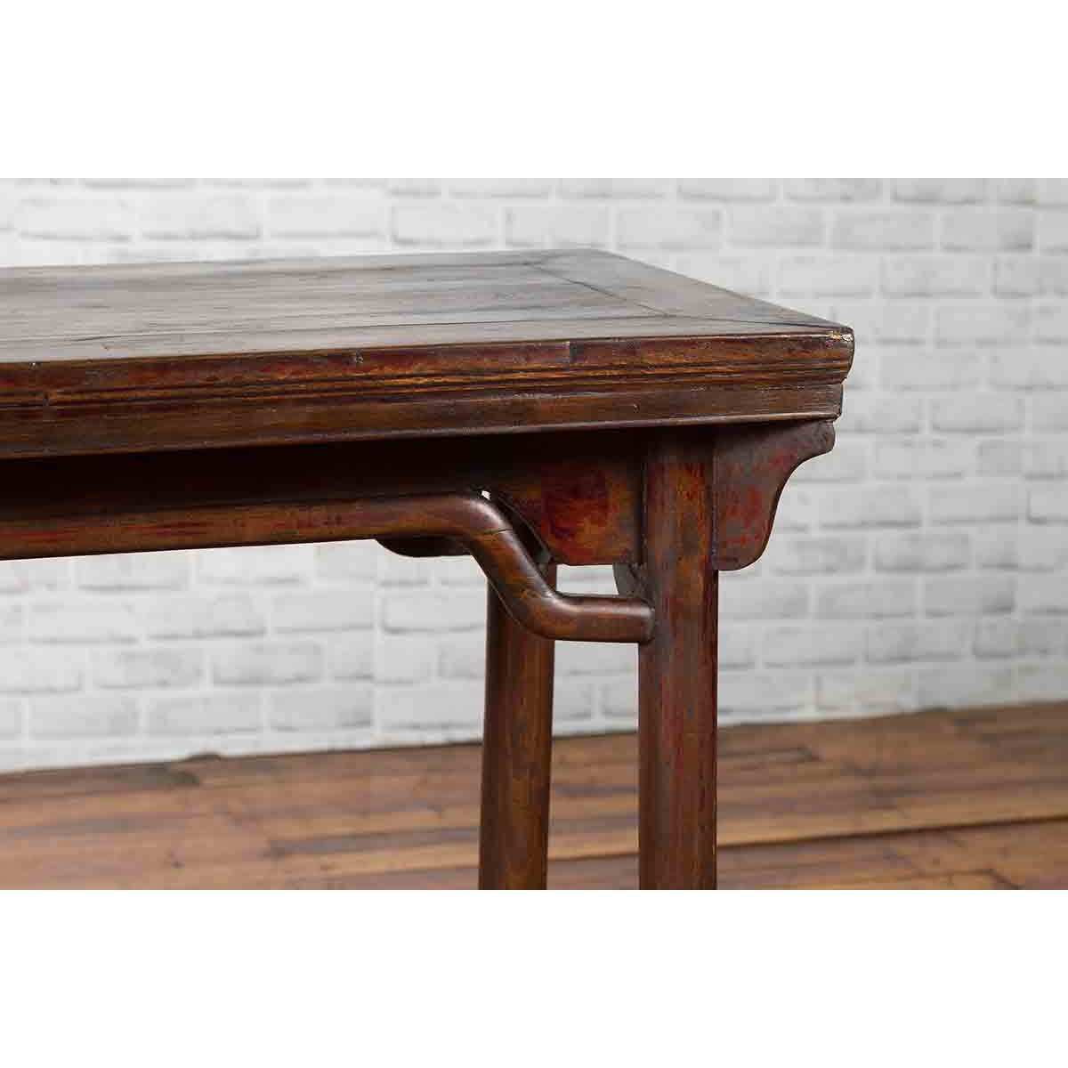 Chinese Qing Dynasty Elm Wine Table with Humpbacked Apron and Carved Spandrels-8. Asian & Chinese Furniture, Art, Antiques, Vintage Home Décor for sale at FEA Home