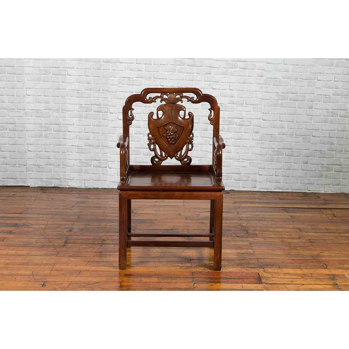 Qing Dynasty Rosewood Armchair with Carved Back & Arms-5. Asian & Chinese Furniture, Art, Antiques, Vintage Home Décor for sale at FEA Home