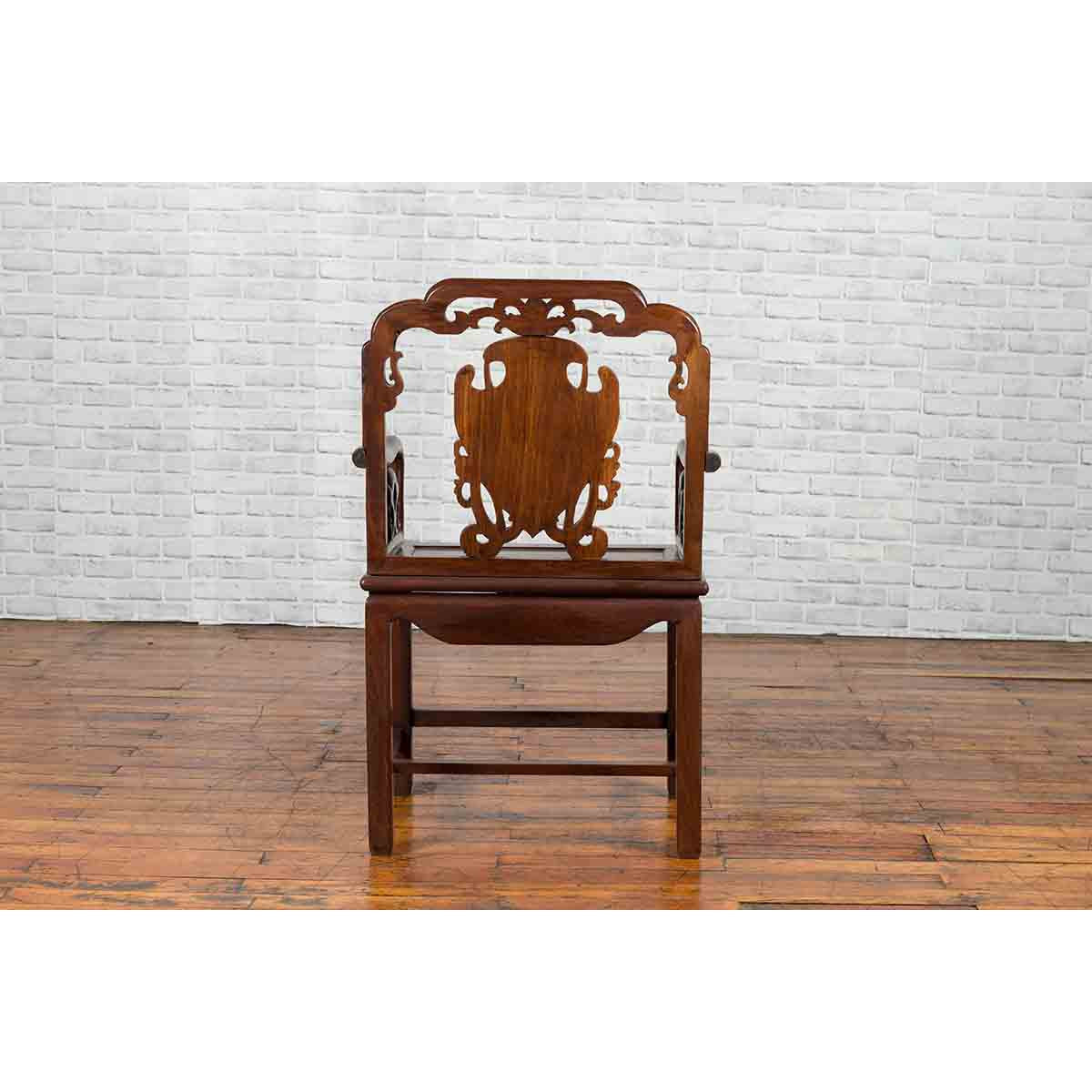 Qing Dynasty Rosewood Armchair with Carved Back & Arms-11. Asian & Chinese Furniture, Art, Antiques, Vintage Home Décor for sale at FEA Home