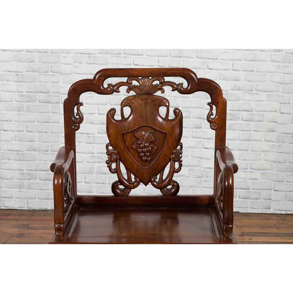 Qing Dynasty Rosewood Armchair with Carved Back & Arms-6. Asian & Chinese Furniture, Art, Antiques, Vintage Home Décor for sale at FEA Home