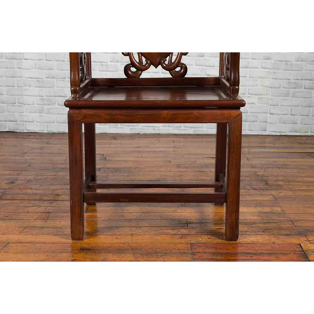 Qing Dynasty Rosewood Armchair with Carved Back & Arms-7. Asian & Chinese Furniture, Art, Antiques, Vintage Home Décor for sale at FEA Home