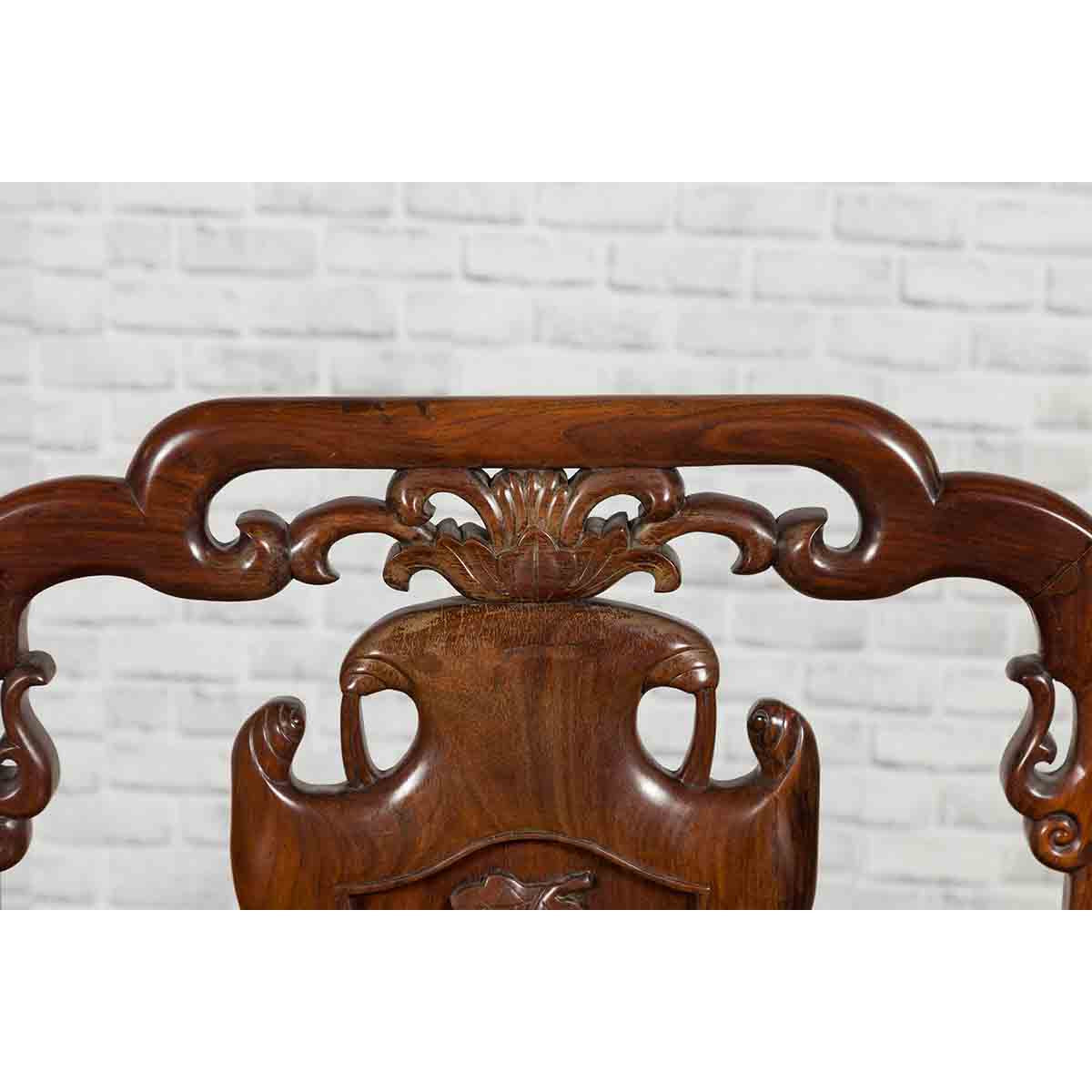 Qing Dynasty Rosewood Armchair with Carved Back & Arms-8. Asian & Chinese Furniture, Art, Antiques, Vintage Home Décor for sale at FEA Home