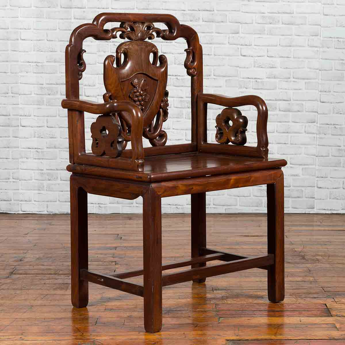 Qing Dynasty Rosewood Armchair with Carved Back & Arms-2. Asian & Chinese Furniture, Art, Antiques, Vintage Home Décor for sale at FEA Home