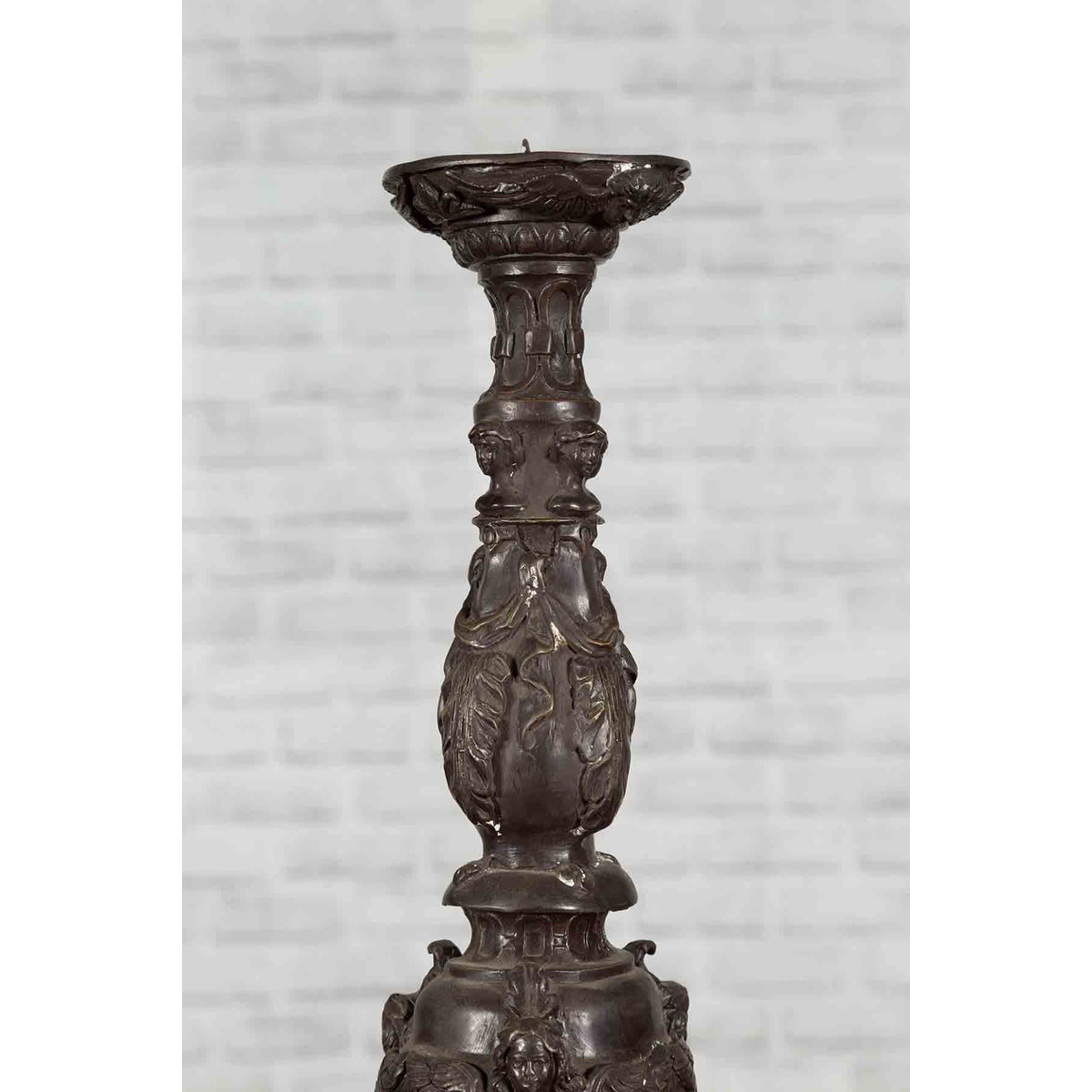 Pair of Vintage Baroque Style Cast Bronze Candlesticks with Cherub Figures-9. Asian & Chinese Furniture, Art, Antiques, Vintage Home Décor for sale at FEA Home